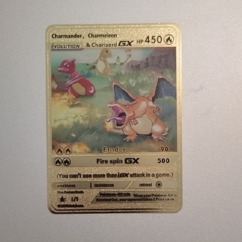 Charmander Charmeleon & Charizard GX Pokémon Custom Gold Metal Card